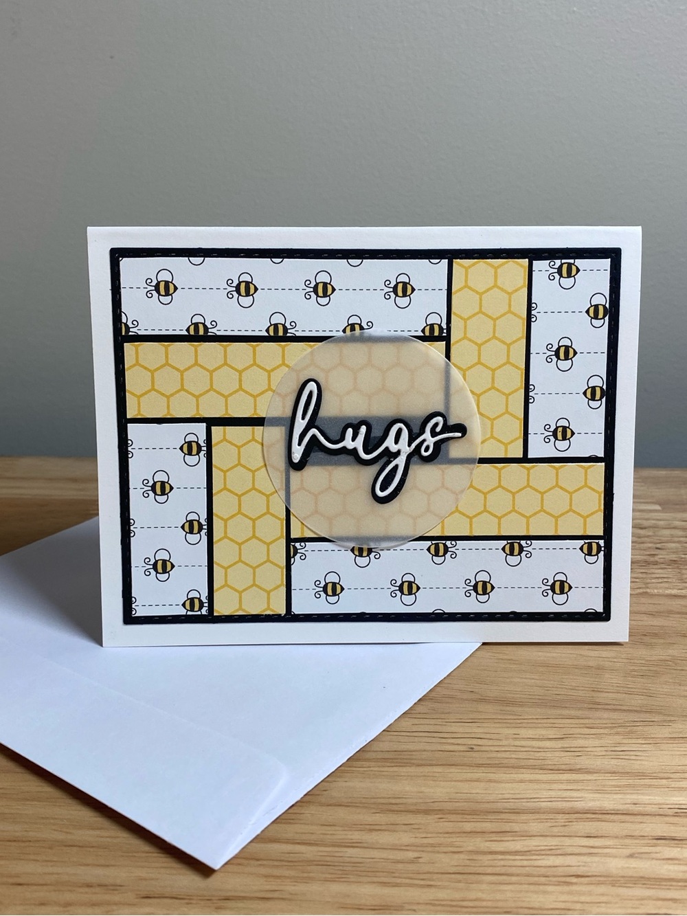 Hugs Sympathy Bee Greeting Card – Handmade A2 Card – All Occasion